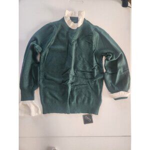 Zaful Green Mock Neck Ruffled Sleeve Sweater Women Knit Top